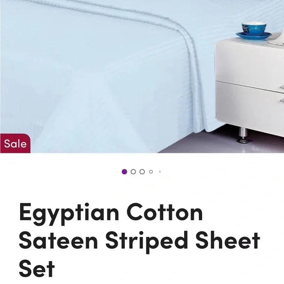 NEW ! Pkg never opened. !! Egyptian Cotton Sateen Striped Sheet Set -blue - Picture 3 of 6